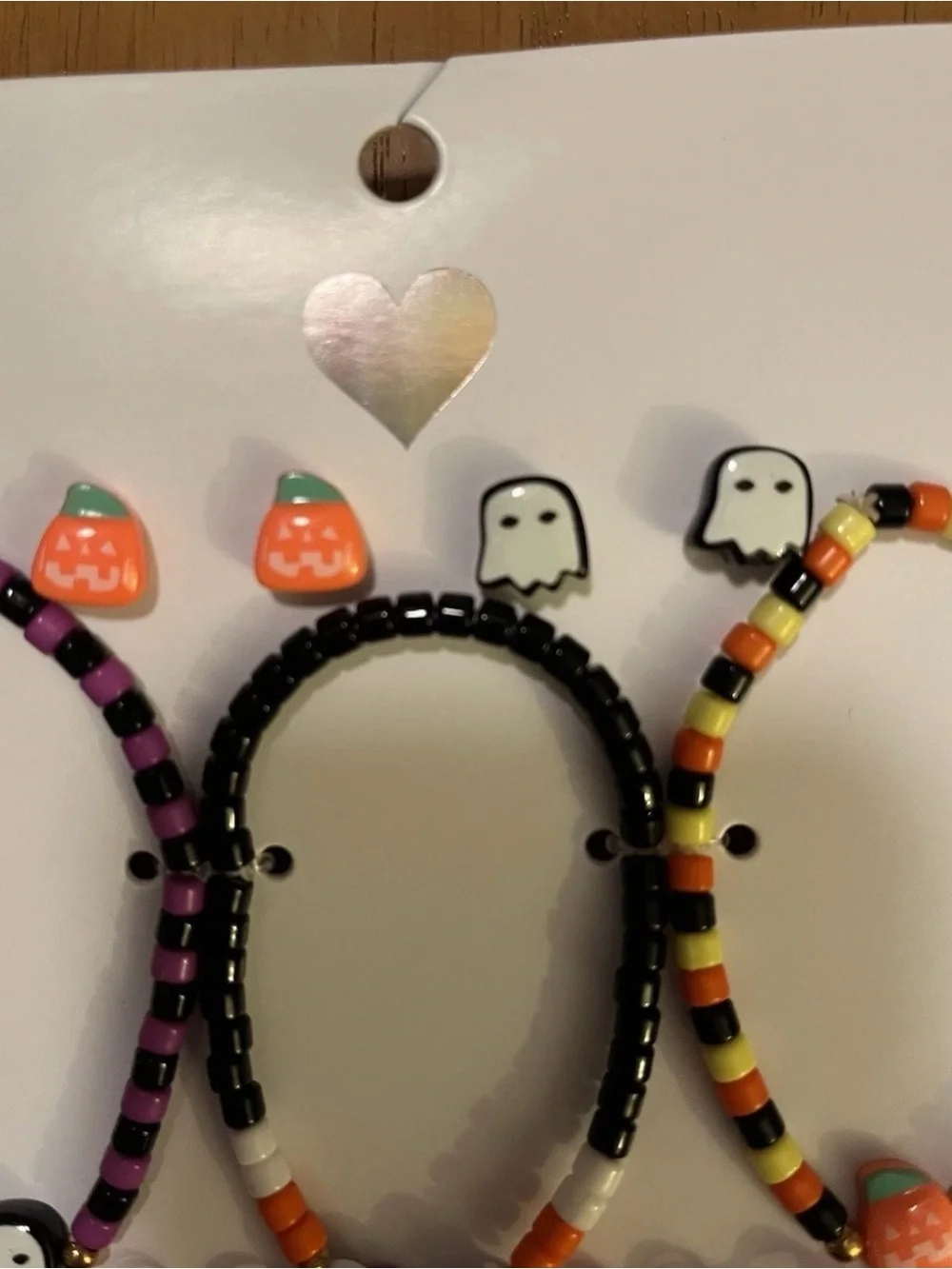 Kids Halloween Beaded Bracelet & Earring Set - Ghost & Pumpkin Design